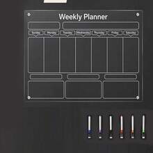 1pc Magnetic Transparent Refrigerator Calendar Board (Comes With 6 Magnetic Whiteboard Pens), Acrylic Writing Board, Transparent Pattern Memo Board, Magnetic Refrigerator Sticker, Acrylic Message Board, Reusable Weekly Meal Planner - Multicolor - View 12