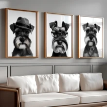 3 buc/set postere moderne de artă murală, pictură pe pânză cu câine Schnauzer, postere minimaliste alb-negru, decor de artă murală, potrivit pentru iubitorii de câini, cu sau fără rame, decorare cameră, decor casă, decor apartament cămin universitar, hotel, casă, living, dormitor, baie și birou decor de perete cadouri