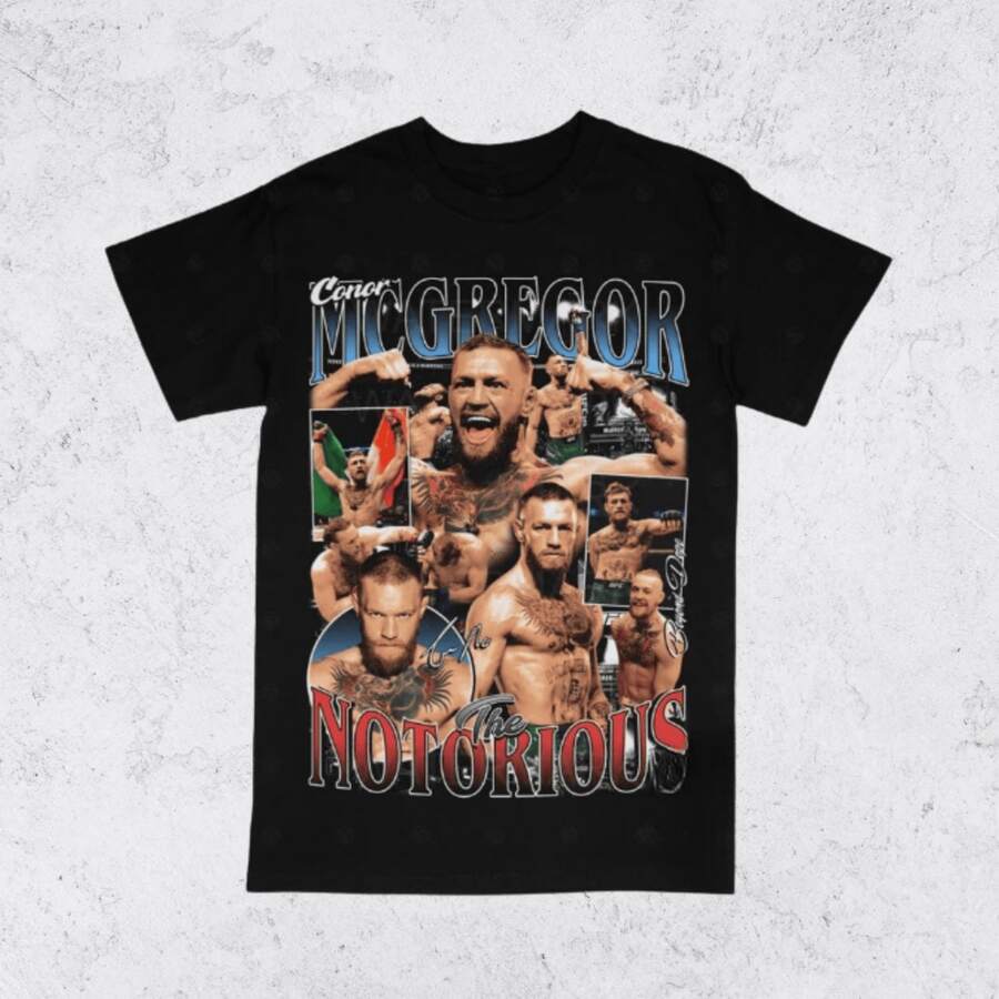 Vintage 90s Conor McGregor Tee Shirt MMA Homage Retro Classic Graphic Tee Bootleg Bestseller Unisex Sport Sweatshirt - 黑色 - 查看 1