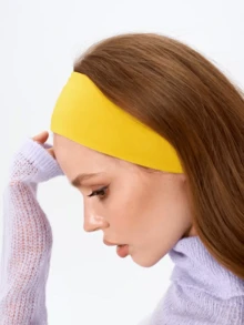Faixa de cabeça esportiva amarela sólida para ioga, faixa elástica absorvente de suor para homens e mulheres, corrida, fitness, acessório de cabelo unissex, lenço de cabeça feminino para exercícios, faixa de suor. - Amarelo - Ver 5