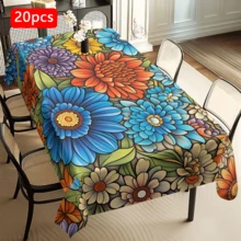 1/20pcs Floral Tablecloth, Colorful Daisy Pattern, Made Of Polyester Fabric, Woven, Suitable For Picnic, Camping, Wedding, Birthday, Buffet Restaurant And Spring Home Decor - Multicolor - View 12