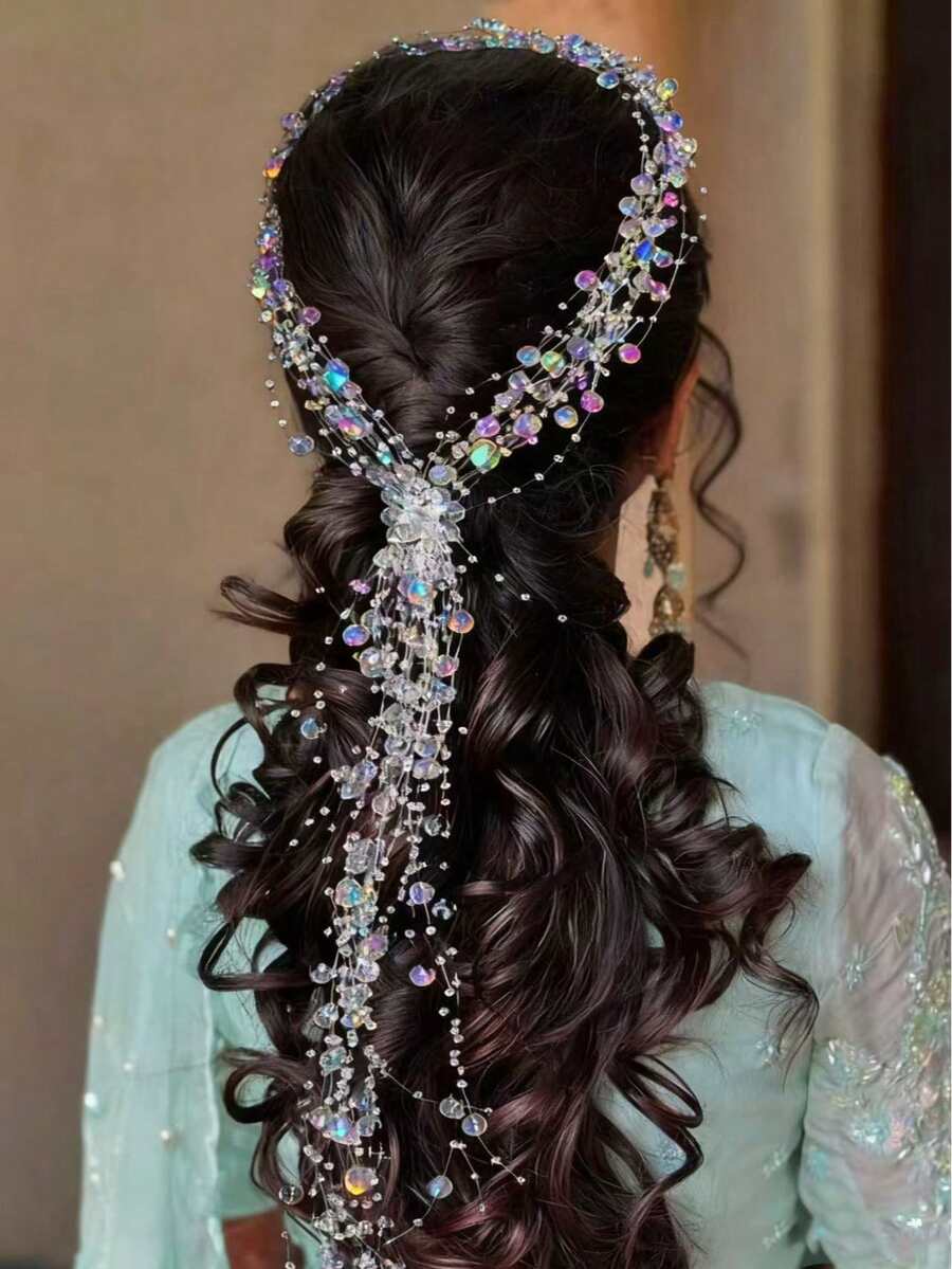 1pc Fashionable & Elegant Colorful Beaded Bridal Hair Accessory - 63431 Fantasy Color - View 1