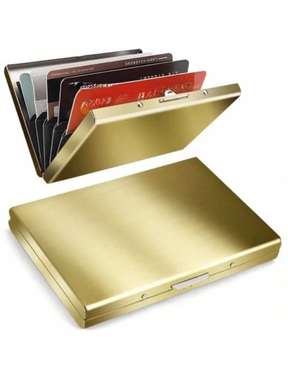 1个RFID屏蔽不锈钢信用卡夹 - 便携式硬壳钱包，男女皆宜，理想的礼物之选，多种金属颜色可选，现代简约实用。