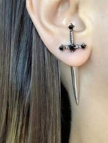 1对男女通用复古哥特式剑形耳钉，派对、节日装饰耳环配饰 - 銀色 - 查看 1