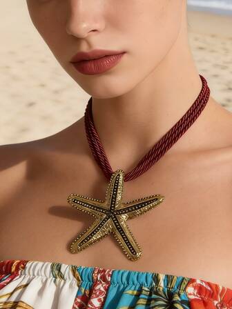 1 pièce Collier pendentif étoile de mer en alliage de style vintage décontracté océan, polyvalent pour femmes