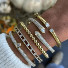 VKHK 1件奢华全镶钻锆石手链，适合女士日常及婚礼佩戴，礼品 - 彩色 - 查看 1