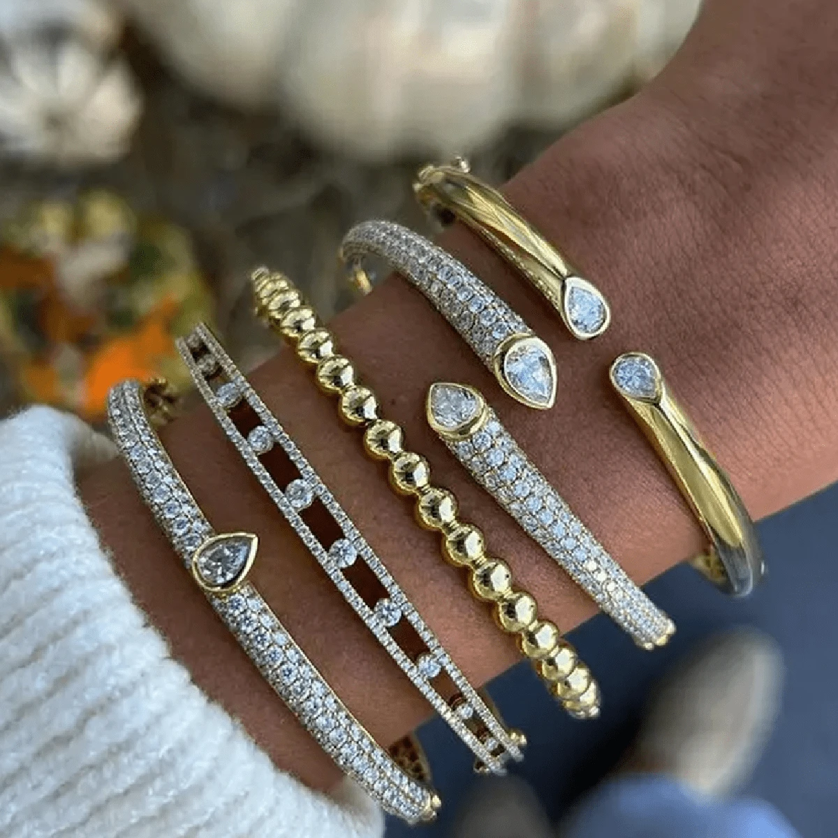 VKHK 1件奢华全镶钻锆石手链，适合女士日常及婚礼佩戴，礼品 - 彩色 - 查看 1