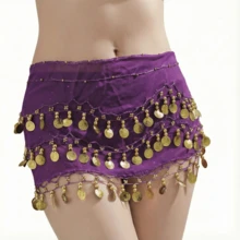 一件手工制作的多色人像金属布腰裙，装饰性肚皮舞裙，略带做旧效果，锚形图案，适合舞台表演。波西米亚风、复古风、派对、夜生活、海滩装扮、节日服装及配饰 - 彩色 - 查看 12