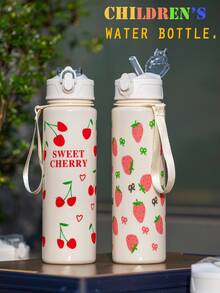 1 pezzo Borraccia da 750ml per bambini, borraccia per studenti, regalo carino per ragazze e ragazzi, tazza con cannuccia, adatta per uso all'aperto, a scuola, sport, ritorno a scuola, laurea, portatile, con decorazioni a fiocco, ciliegia, a forma di cuore - Multicolore - Visualizzare 4