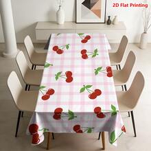 1/20pcs Cherry Pattern Pink Plaid Tablecloth, Polyester Fabric, Woven, Suitable For Picnic, Camping, Wedding, Birthday, Buffet Restaurant And Spring Home Decor - Multicolor - View 1