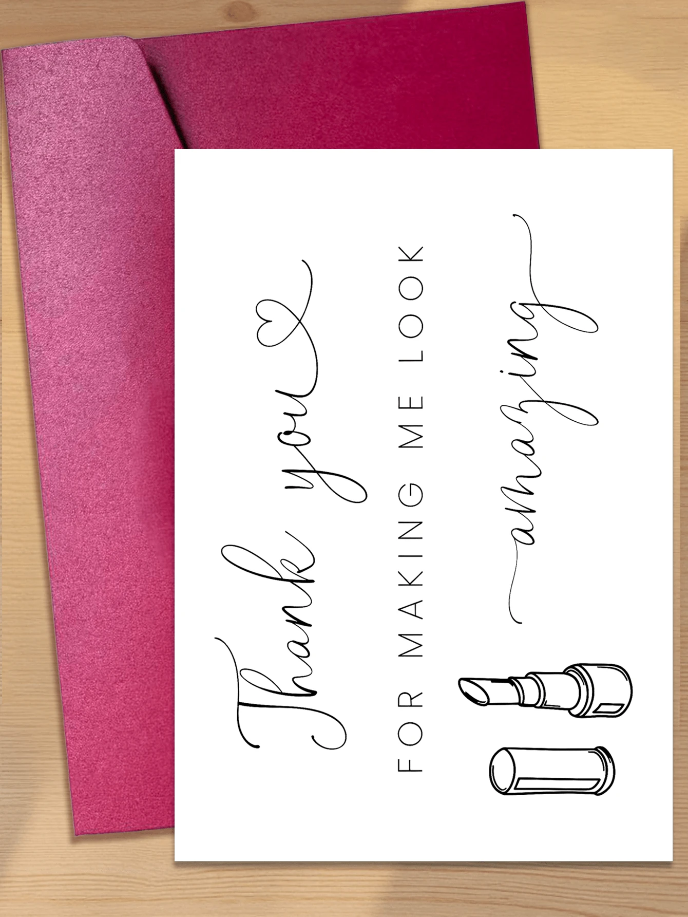 1pc Stylish Lipstick Design Wedding Thank You Card, Suitable For Gifting To Makeup Artist - A - View 1