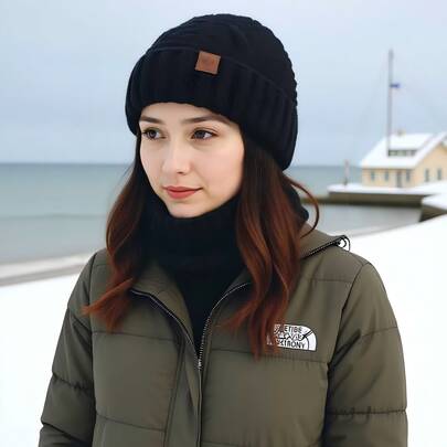 Winter Knit Hat & Scarf Set, Unisex Cold-Proof Warm Knitted Hat, Ear Warmer Beanie, 4 Colors Available (Khaki/White/Black/Pink)