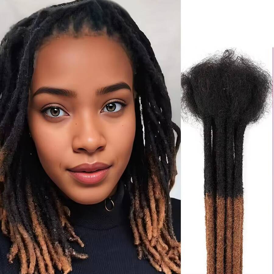 0,6 cm tjocklek 6-24 tum 30/60 strängar dreadlocks äkta hårförlängningar för kvinnor ombre brunt loc-hår kan färgas - S1/30 - Visa 1