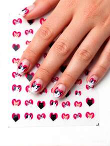 1片可爱猫咪浮雕美甲贴纸，自粘亮面美甲装饰，红色爱心图案，卡通主题，不对称形状，适合女性一次性DIY美甲沙龙用品美甲贴纸 - 彩色 - 查看 1
