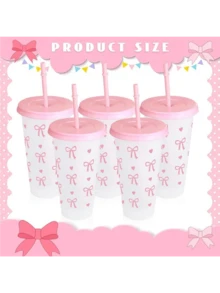 1/5/10件套装包含1个或5个可重复使用的塑料杯，配有粉色丝带，每个杯子容量为24盎司，配有吸管和杯盖。非常适合派对、饮用、咖啡，也适合母亲节、婚礼、生日、单身派对或作为送给妻子、女友和家人的礼物，也适合派对装饰和户外体育赛事。 - 彩色 - 查看 10