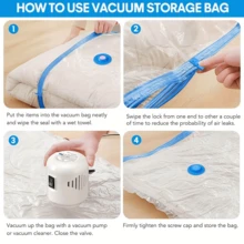 1/5/6 Peças Sacos de Armazenamento a Vácuo Super Grandes, Sacos Claros de Alta Qualidade para Itens Essenciais de Viagem, Roupas, Roupa de Cama, Cobertores, Conjunto de Sacos de Compressão com Bomba de Vácuo Manual, Sem Necessidade de Eletricidade - Especificações múltiplas - Visão 4
