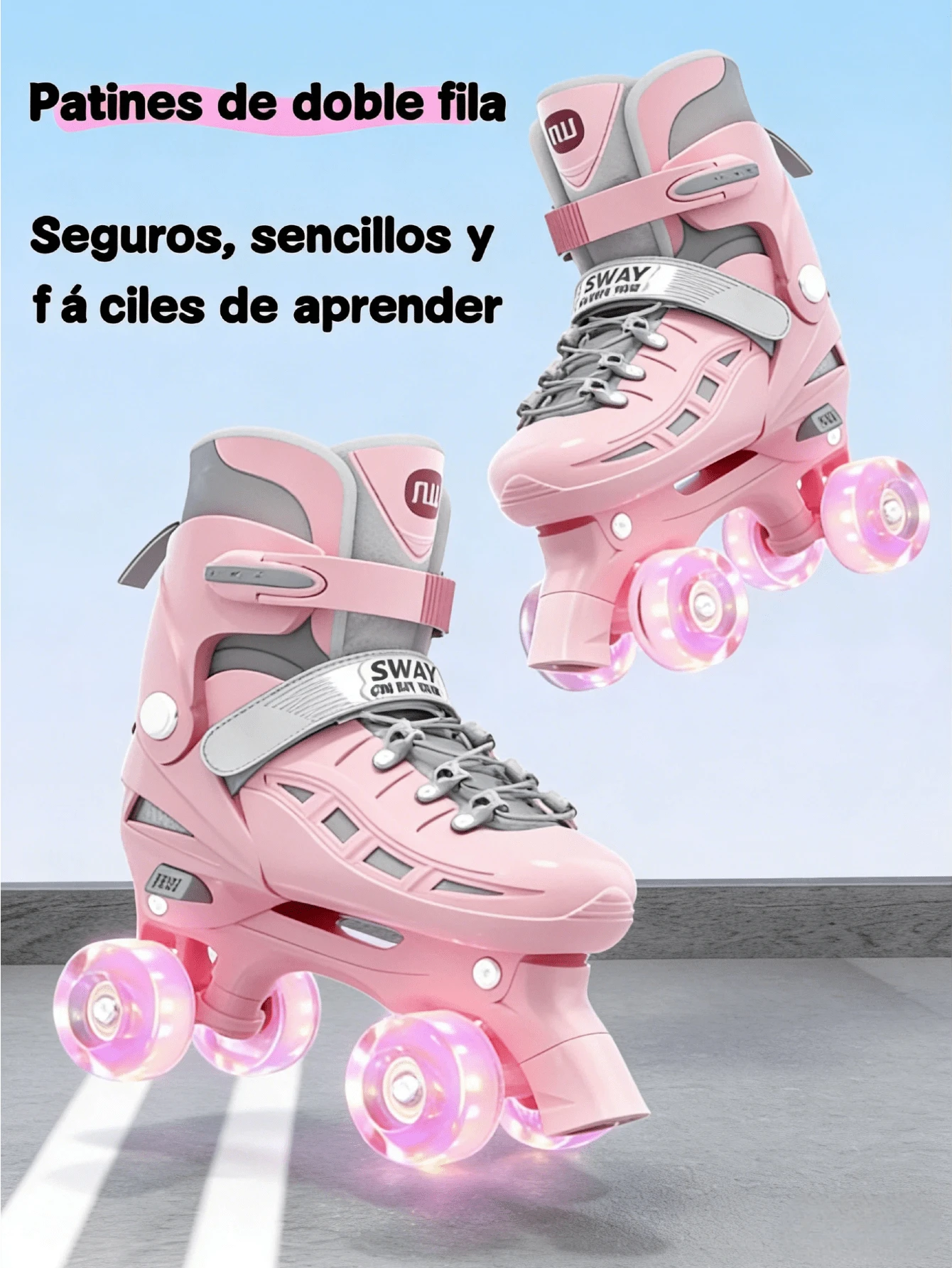 ¡Patines Clásicos de 4 Ruedas! Ajustables para Niños y Adultos con Ruedas Brillantes - Ideal para Principiantes, Estilo y Diversión - Rosa - Ver 1