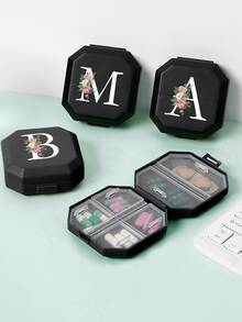 Estojo portátil para comprimidos com estampa de margaridas de A a Z, caixa de armazenamento de cápsulas com 6 compartimentos, estojo para medicamentos de viagem, organizador de vitaminas à prova d'água. - Multicolorido - Ver 2