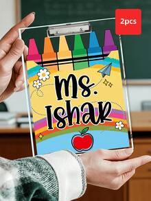 Quadro branco personalizado para professores (1-2 unidades), com nome do professor, material escolar e decoração de sala de aula para as festas de fim de ano, disponível em 3 tamanhos, presente ideal para professores iniciantes e veteranos, alunos e pais, especialmente indicado para o período de volta às aulas. - Multicolorido - Ver 21