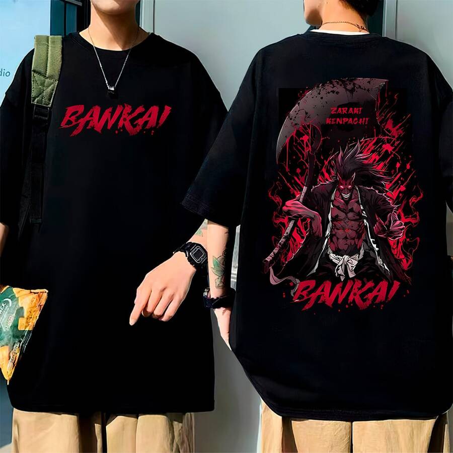 Bleach Anime Zaraki Kenpachi Shirt, Men's And Women's Short-Sleeve T-Shirt, Casual Streetwear Style - màu đen - Xem 1