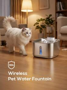 自动猫饮水器 - 不锈钢带运动传感器 - 静音狗饮水碗可充电电池 - 电池供电无线饮水器猫碗 - 安静宠物饮水器 - 銀色 - 查看 2