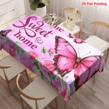 1/20pcs Pink Butterfly Rose Pattern Tablecloth, Warm Home Design, Made Of Polyester Fabric, Woven, Suitable For Picnic, Camping, Wedding, Birthday, Buffet, Spring Decoration And Home Decor - MultiWarna - View 5