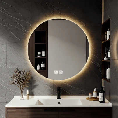 LED Bathroom Mirror For Over Sink, Electric Round Vanity Mirror With Backlit Lights For Shower Shaving, Fogless Wall Mounted Dimmable 3 Color Lighting, IP54 Waterproof