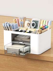 2-Drawer Desktop Organizer, Multifunctional Pen Holder, 5-Compartment Desktop Organizer And Storage, Office Desk Organizer - Multicolor - View 7
