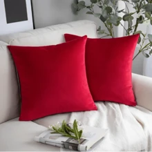 Set Of 2 Cushion Covers 45x45 Premium Smooth Velvety Suede With Invisible Zipper, Decorative - Red - View 2