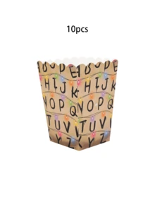 10pcs/30pcs/50pcs Spooky Rustic Alphabet Paper Popcorn Boxes Disposable Retro Popcorn Bowls Square Buckets Containers Tub Paper Cups Holders Party Decorations Retro Scary House Run Themed Plates For Boys Girls Holiday Stranger Birthday Party Supplies - Multicolor - View 11