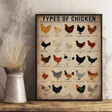 1pc Educational Chicken Breed Diagram Canvas Poster - Vintage Wall Art, Suitable For Farm, Nursery, Bathroom, Bedroom, Office, Living Room - Home Decor (Unframed)