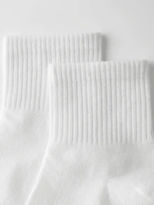 5 Pairs White Socks, Solid Color Socks For Women, Korean Style Mid-Calf Socks, Versatile For Autumn/Winter/Summer, Unisex Sports Socks, Couple Socks - White - View 3