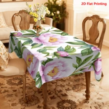 1/20pcs Pink Peony Floral Pattern Polyester Tablecloth, Woven, Suitable For Picnic, Camping, Wedding, Birthday, Buffet, Spring Home Decor - Multicolor - View 16