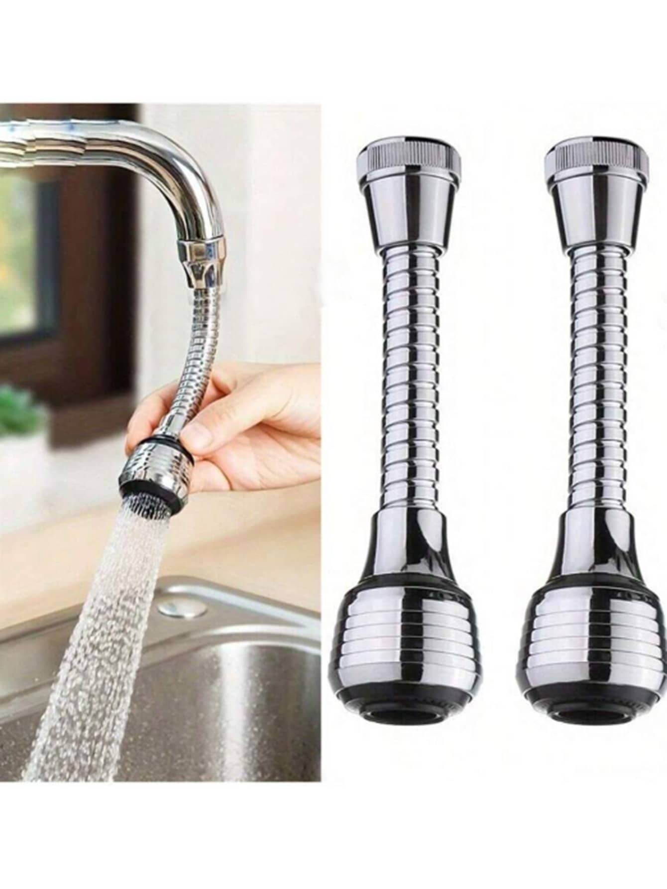 1/2个360°旋转水龙头起泡器，双模式高压节水水龙头延长杆，塑料防溅水龙头喷头附件，无需用电，浴室配件 - 彩色 - 查看 1