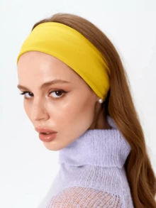 Faixa de cabeça esportiva amarela sólida para ioga, faixa elástica absorvente de suor para homens e mulheres, corrida, fitness, acessório de cabelo unissex, lenço de cabeça feminino para exercícios, faixa de suor. - Amarelo - Ver 3