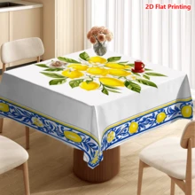 1/20 piezas Mantel con estampado floral de limón, con ribete azul y amarillo, adecuado para picnic, camping, boda, cumpleaños, bufé, decoración de primavera y decoración del hogar - Multicolor - Ver 8