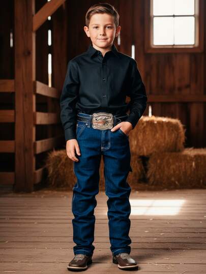 Calça Country Infantil Carpinteira Rodeio Menino Cowboy Elastano Barra Larga Clara Os Boiadeiros|Festa Junina