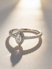 1 pezzo Anello in argento sterling S925 con zirconia sintetica a forma di occhio di cavallo, gioiello di qualità elegante per uso quotidiano delle donne - Argento - Visualizzare 3