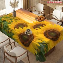 1/20pcs Sunflower Field Tablecloth, Vibrant Sunset Pattern, Polyester Material, Suitable For Outdoor Picnic, Camping, Wedding, Birthday Party, Spring Decor, Home Decor - Multicolor - View 14