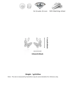 S925纯银蝴蝶立方氧化锆耳钉套装，5A级氧化锆，情人节/生日礼物，附赠精美礼盒