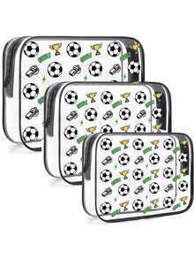 Football Themed PVC Cosmetic Bag, Unisex Transparent Travel Toiletry Organizer, Essential For Beach & Bathroom - Multicolor - View 2