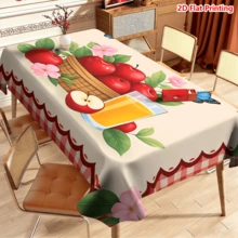 1/20 piezas Mantel con estampado de cesta de manzanas y mariposas, borde a cuadros rojos, tema primaveral, tela de poliéster, tejido, adecuado para picnic, camping, boda, cumpleaños, buffet de restaurante y decoración del hogar - Multicolor - Ver 4