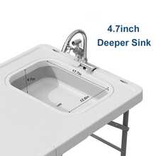 Huisuilinss Folding Fish Cleaning Table,Portable Camping Sink With Faucet,Drainage Hose & Sink,Outdoor Fold-In-Half Camping Kitchen Table  For Picnic Fishing - White - View 2
