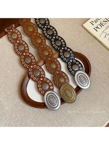 1pc BOHO Punk Style Vintage Mesh Oval Women's Belt, Suitable For Jeans/Dresses, Everyday Wear And Vacation, Plus Size - màu nâu - Xem 4