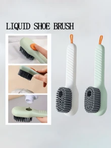 2-In-1 Multi-Function Cleaning Brush/Shoe Brush, 2-In-1 Multi-Function Cleaning Brush With Soap Dispenser, New Upgraded Drawer-Style Shoe Cleaning Brush, Press-Type Cleaning Brush, Long Handle Shoe Brush, Home Decor, Valentine's Day Bathroom Decor - Multicolor - View 6