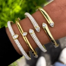 VKHK 1件奢华全镶钻锆石手链，适合女士日常及婚礼佩戴，礼品 - 彩色 - 查看 2