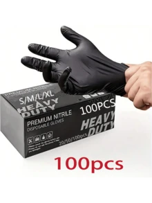 100 PCS, Free Shipping, Black/Blue Nitrile Gloves, Durable And Waterproof, Ideal For Bathroom Cleaning, Tattooing, Outdoor Car Washing, Kitchen Cleanup, And Hair Salons. Non-Medical Hand Gloves - 黑色(L) - 查看 6