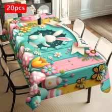 1/20 piezas Mantel con tema de Pascua adornado con huevos de Pascua, conejos, mariposas y patrones florales, con colores brillantes y alegres, adecuado para usar en salas de estar, cocinas, restaurantes y otros entornos, creando un ambiente de comedor cálido y alegre. - Multicolor - Ver 10