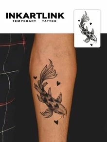 INKARTLINK 1张自然系列装饰贴纸，图案包括鸟、蝙蝠、蜜蜂和金鱼。防水临时人体彩绘纹身，可持续1-2周，果汁纹身图案，适合秋冬季节身体装饰，潮流达人必备，男女通用。 - 黑色 - 查看 16