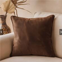 Set Of 2 Cushion Covers 45x45 Premium Smooth Velvety Suede With Invisible Zipper, Decorative - Dark Brown - View 1